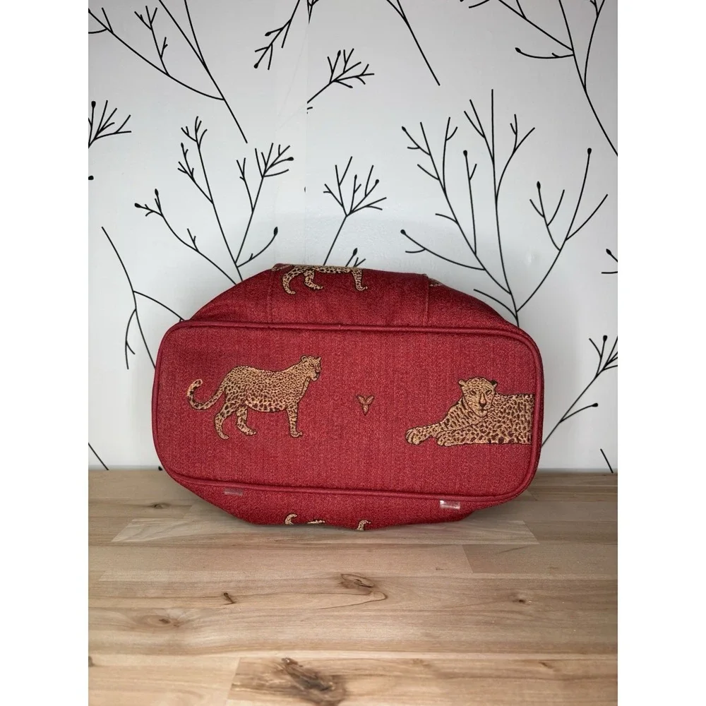 VTG Red Cheetah Print Fabric Makeup Bag & Case Set with Zipper and Handle